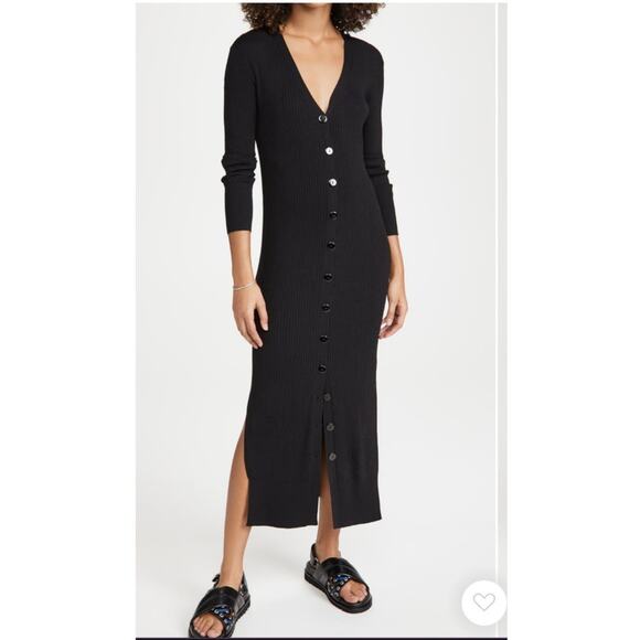 New Line and Dot Simone black ribbed slinky knit button front maxi dress size XL - Picture 1 of 14